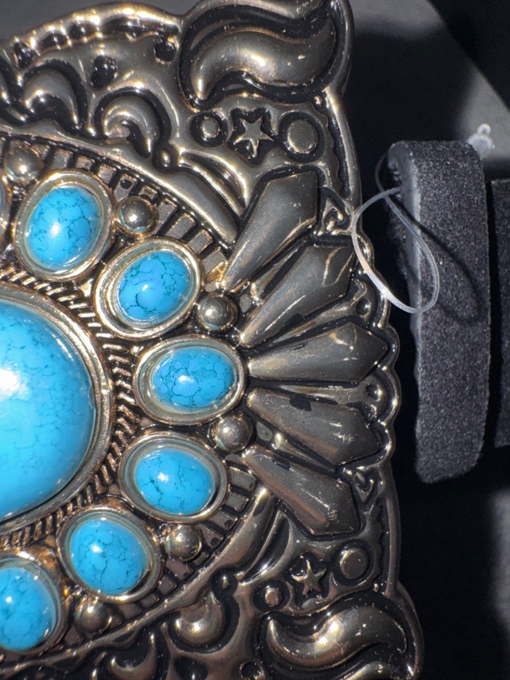 Turquoise Stone Concho Black Velvet Belt - Picture 10 of 10
